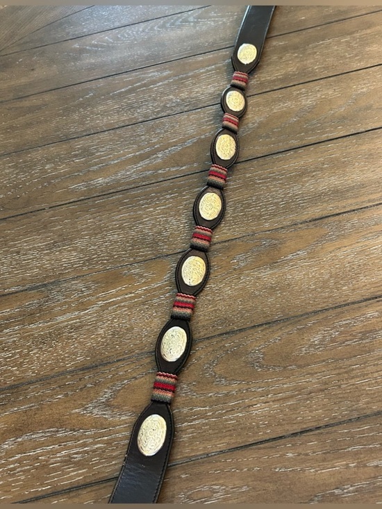 Vintage Tony Lama Western Southwestern Aztec & Silver Concho Black Leather Belt main image 12
